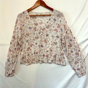 HIPPIE ROSE OFF-White Floral Long Sleeve Crop Top Size Large